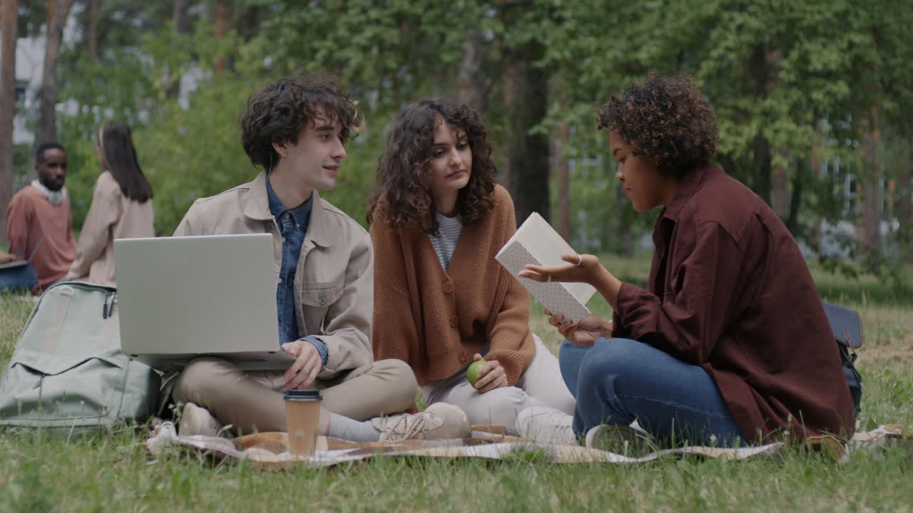 Students Having a Picnic and Discussing