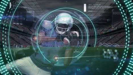 Animation-Des-Scope-Scannens-Und-Der-Datenverarbeitung-über-Einem-Afroamerikanischen-American-Football-Spieler