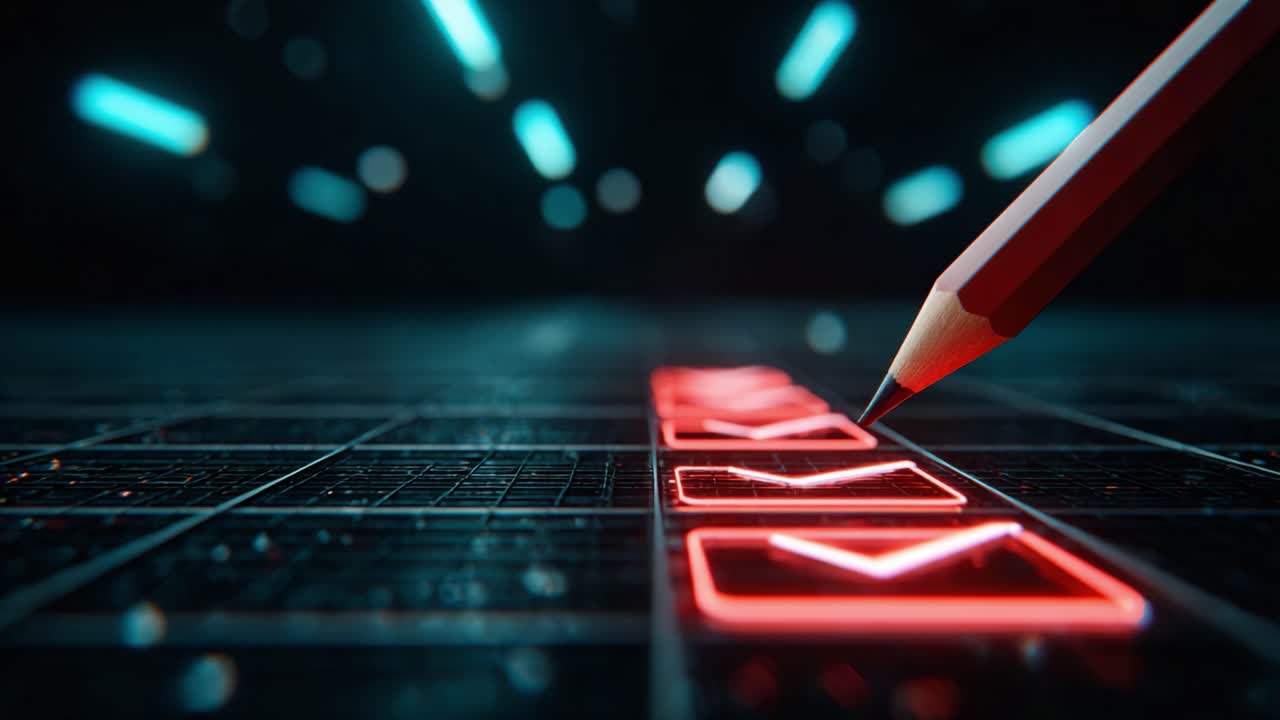A Close-Up View of Vibrant Red Email Icons Illuminated on a Futuristic Dark Surface, Emphasizing the Concept of Digital Communication and Interactivity