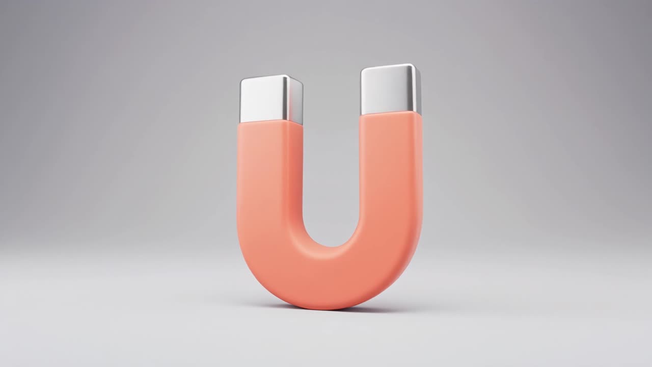 Rotating 3D Rendered Horseshoe Magnet on Grey Background