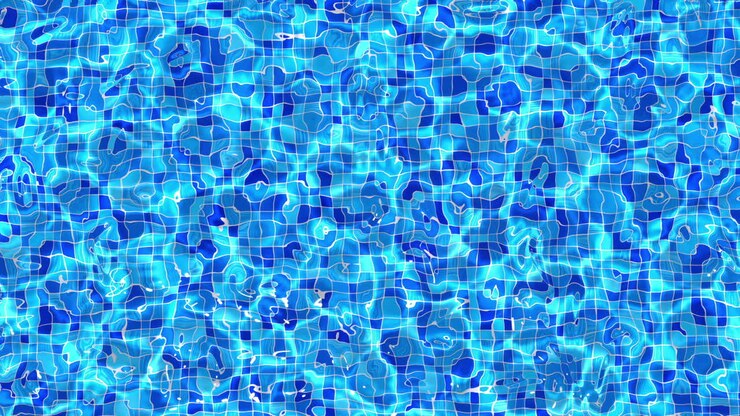 Loop animation of water in a pool with caustics top view in summer