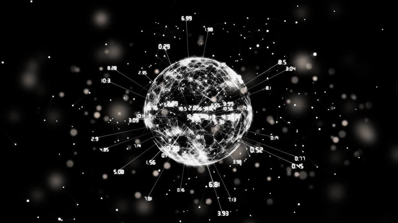 animación de rastros de luz sobre el globo de conexiones con procesamiento de datos sobre fondo negro