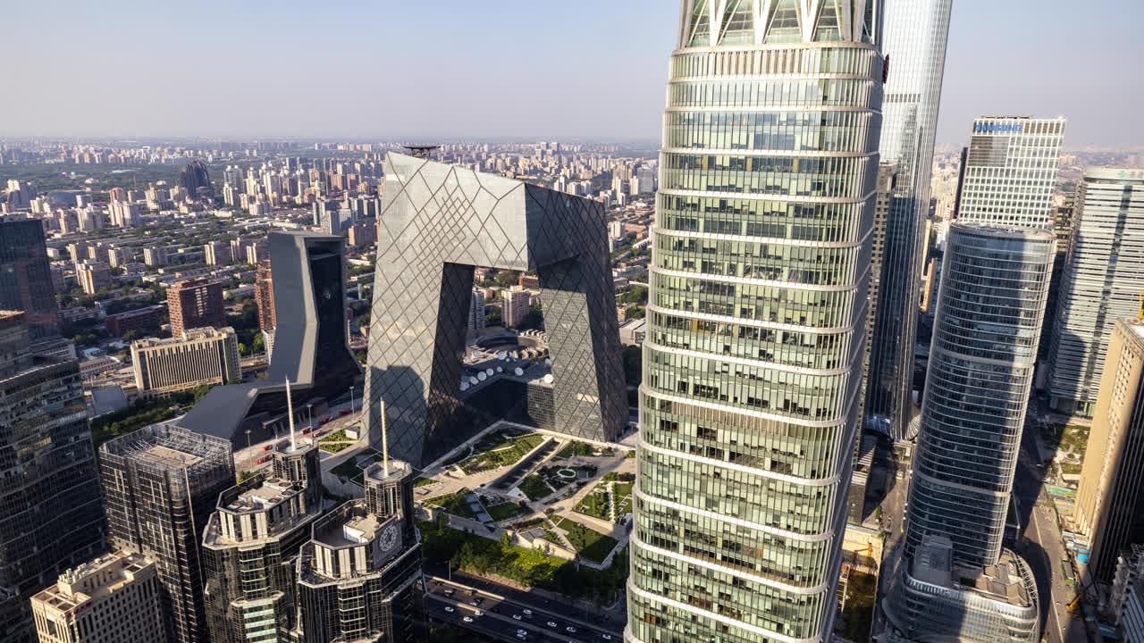 Timelapse of the Beijing city skyline from a high vantage point