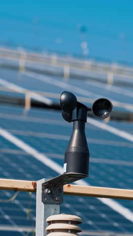 industrial blower on the background of blue solar panels. modern photovoltaic solar panels. renewable ecological source of energy from the sun. close-up. vertical video