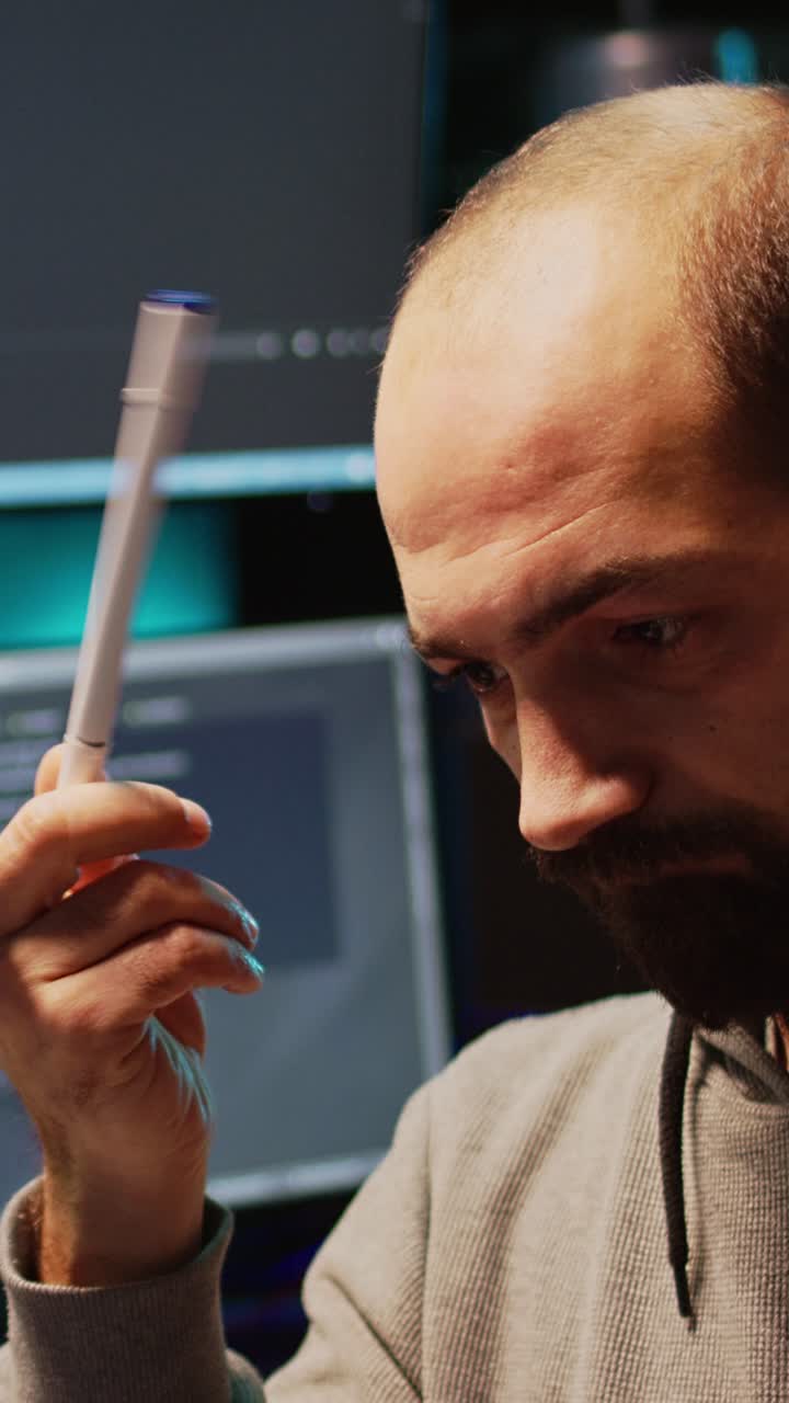 Vertical video: Database admin thinking about programming solution
