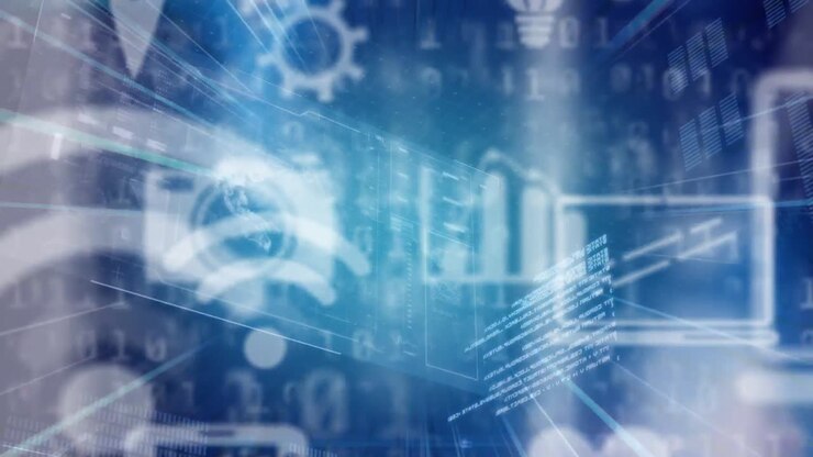 Animation of data processing over blue background