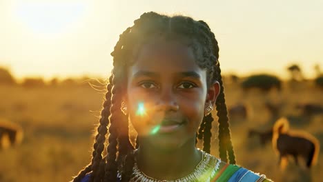 young african girl smiling at sunset