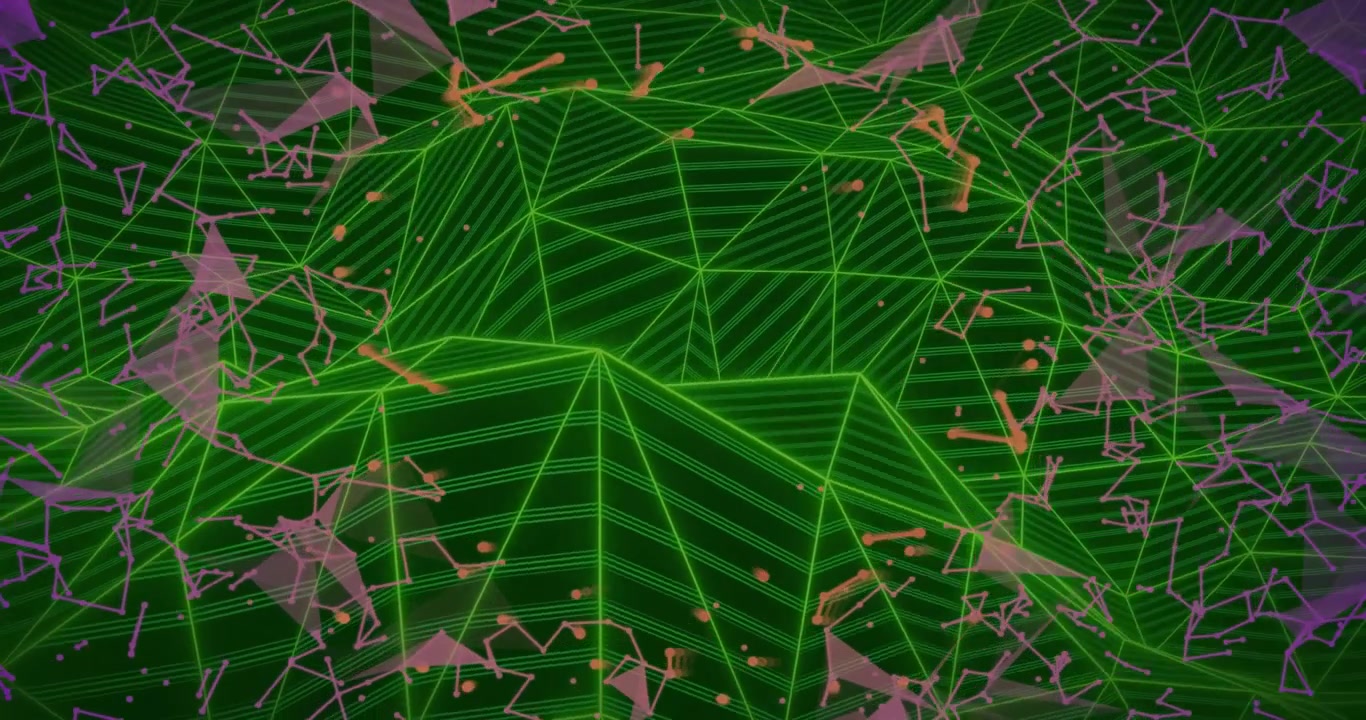 Starting mesh pulsing, pink clusters drifting in, merging, retracting, visualizing network dynamics