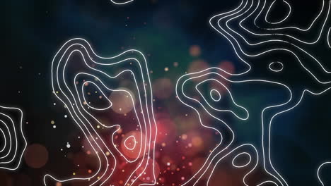 animación de patrones topográficos y chispas de luz contra un fondo negro