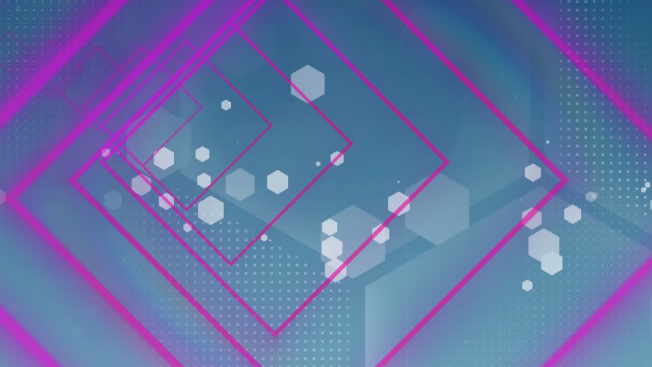 animación de formas hexagonales y cuadradas que se mueven sobre un fondo azul