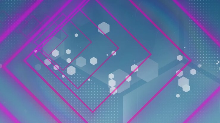 Animation of hexagon and square shapes moving on blue background
