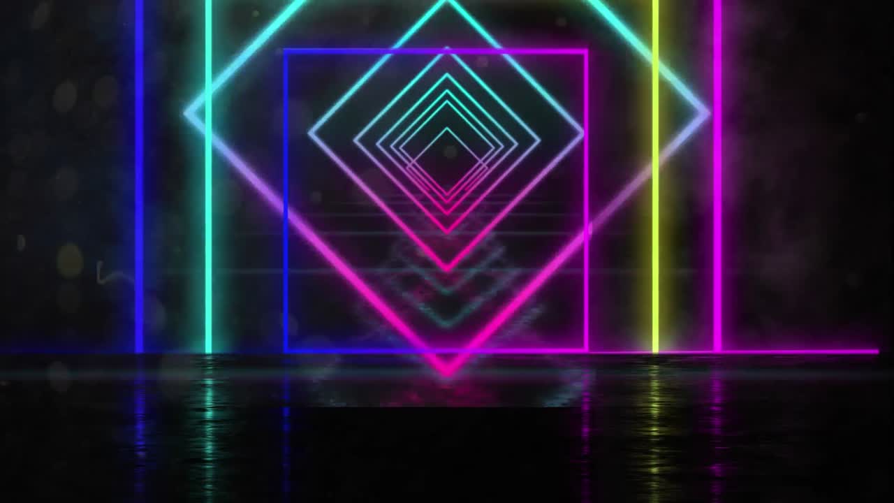 Premium stock video - Animation of neon shapes over black background