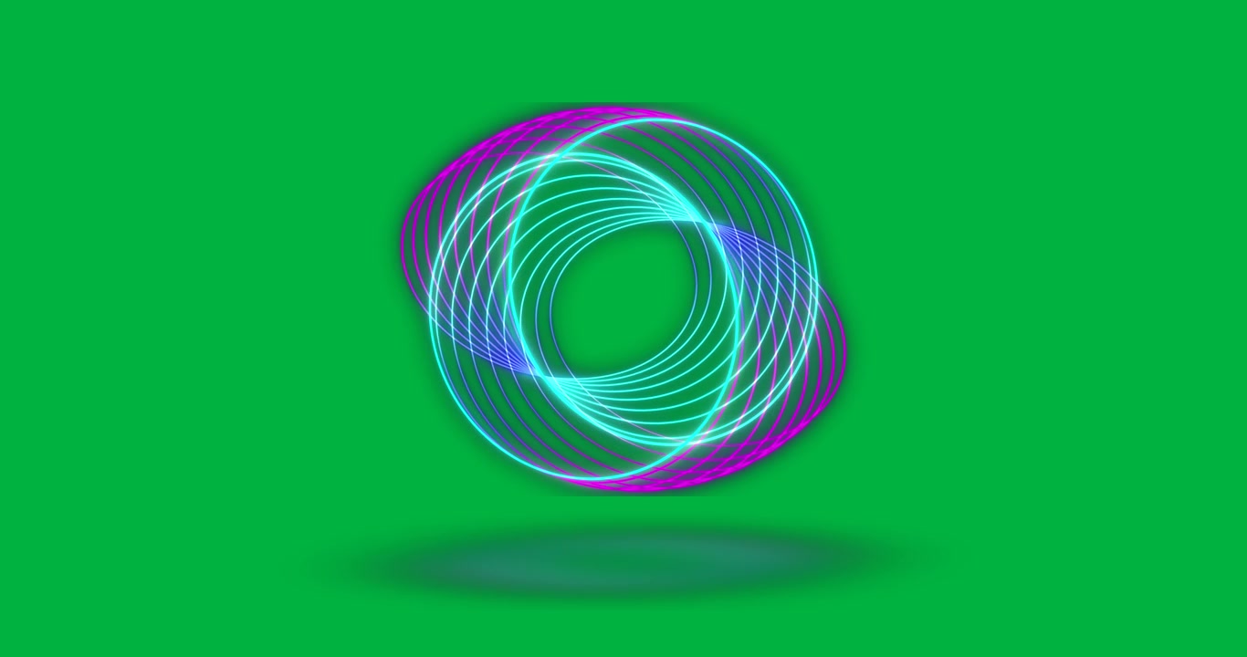 Animation of multiple neon circles on transparent background