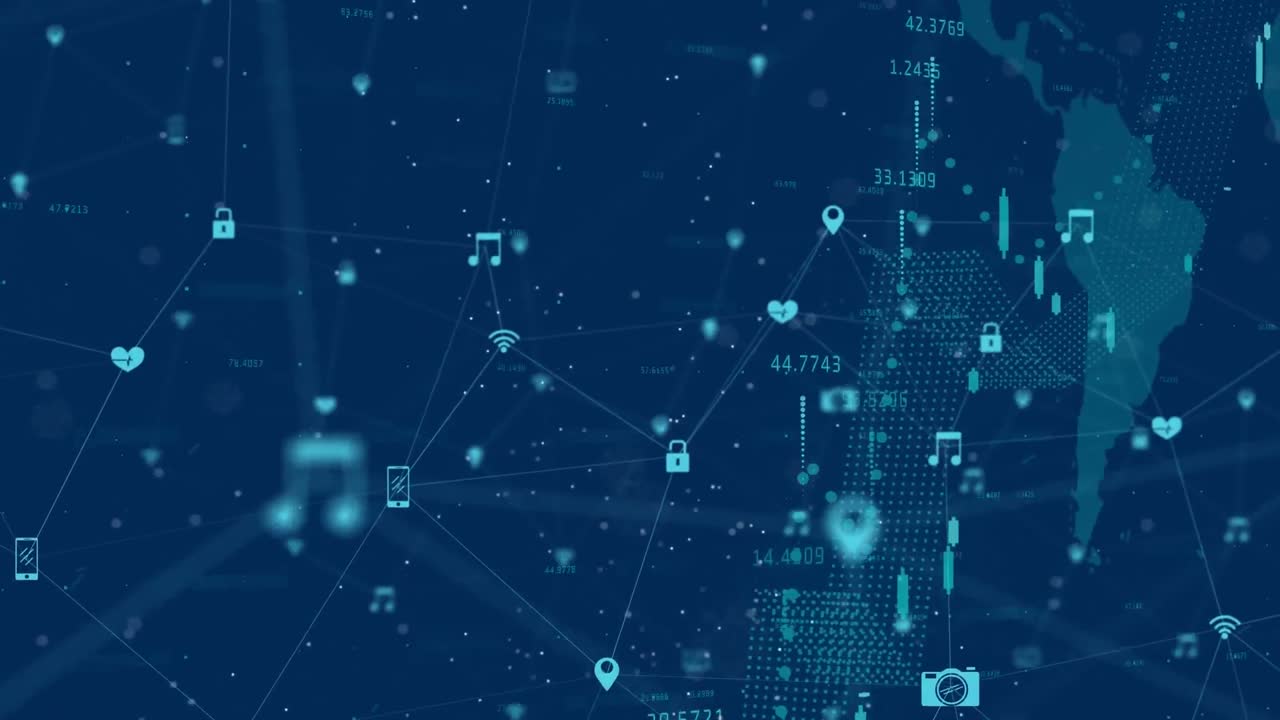 animación del mapa del mundo, redes de conexiones y procesamiento de datos
