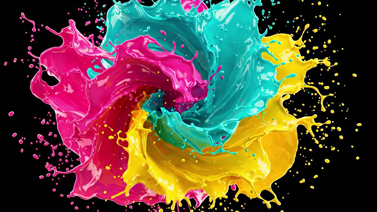 Vibrant and colorful splashes of paint come together, creating a captivating and dynamic showcase of artistic expression