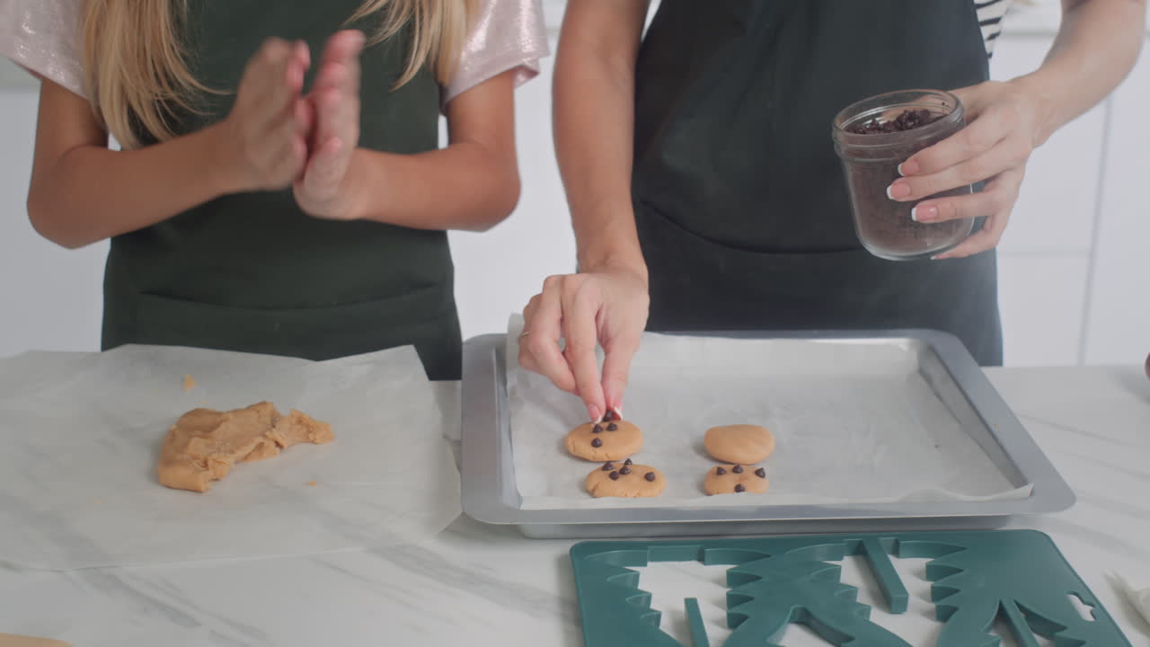 Woman and Girl Making Cookies with Chocolate Chips