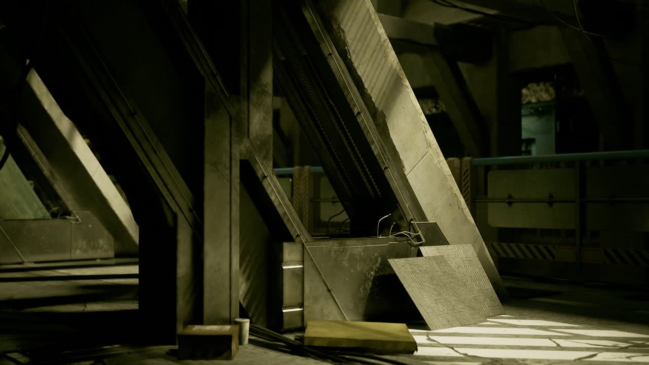 Industrial interior featuring unique structural design and lighting effects