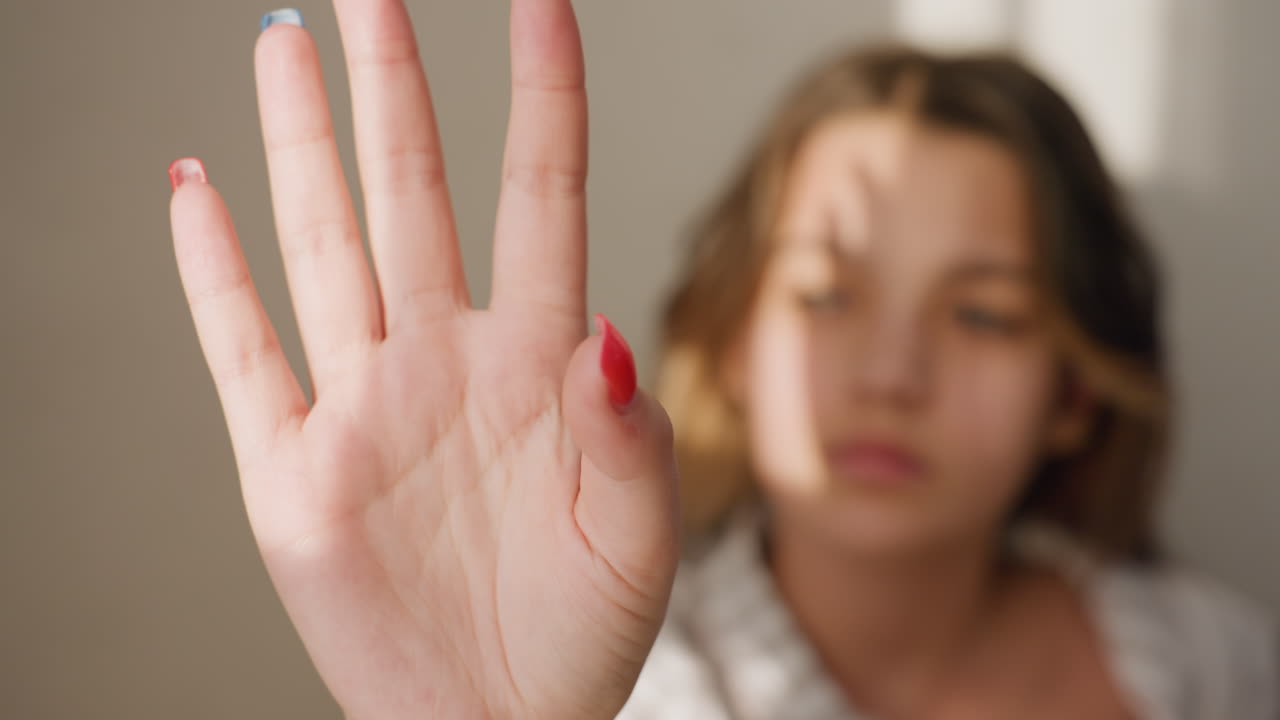 Colorful Nails With Gentle Gestures, Closeup Of Lively Hand With Bright Manicure, Detailed Shot Showcasing Delicate Hand Gestures And Vibrant Nail Polish Against Blurred Portrait Background