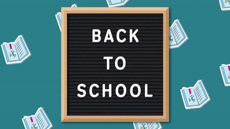 Animation-of-back-to-school-text-over-school-items-icons-on-green-background