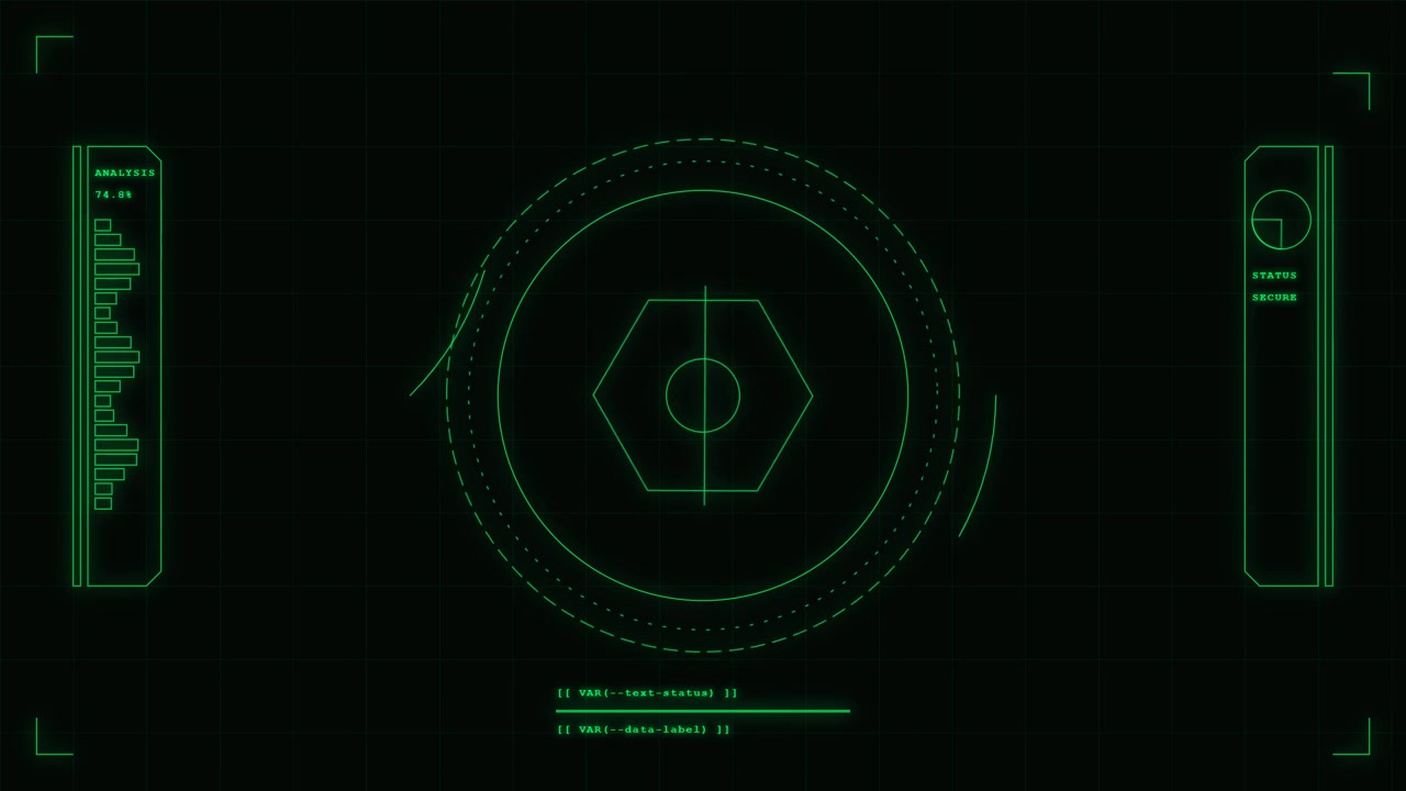 Digital HUD Interface Scanning a Hexagonal Object