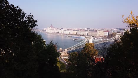 The-Chain-bridge-and-skyline-of-Budapest-city-on-beautiful-sunny-day-from-a-great-distance