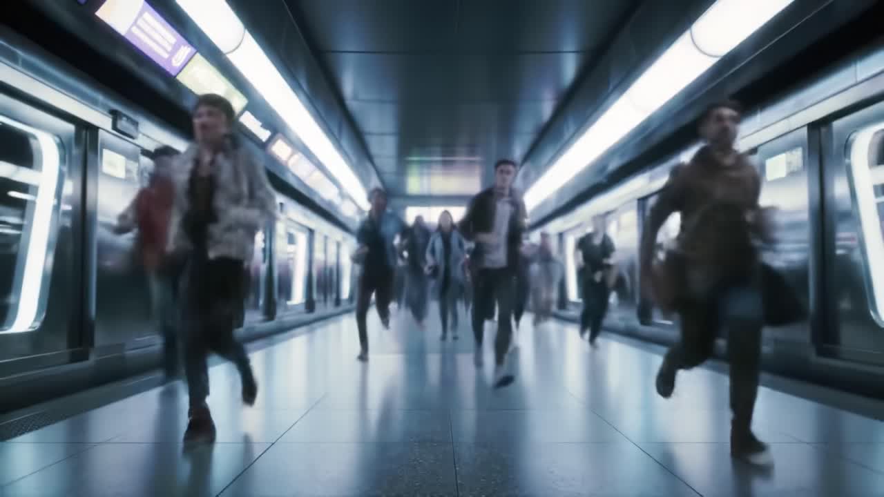 People Running in Subway Tunnel