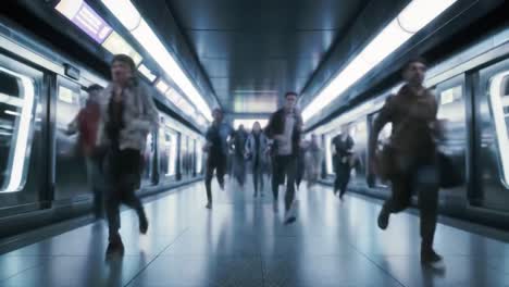 people running in subway tunnel