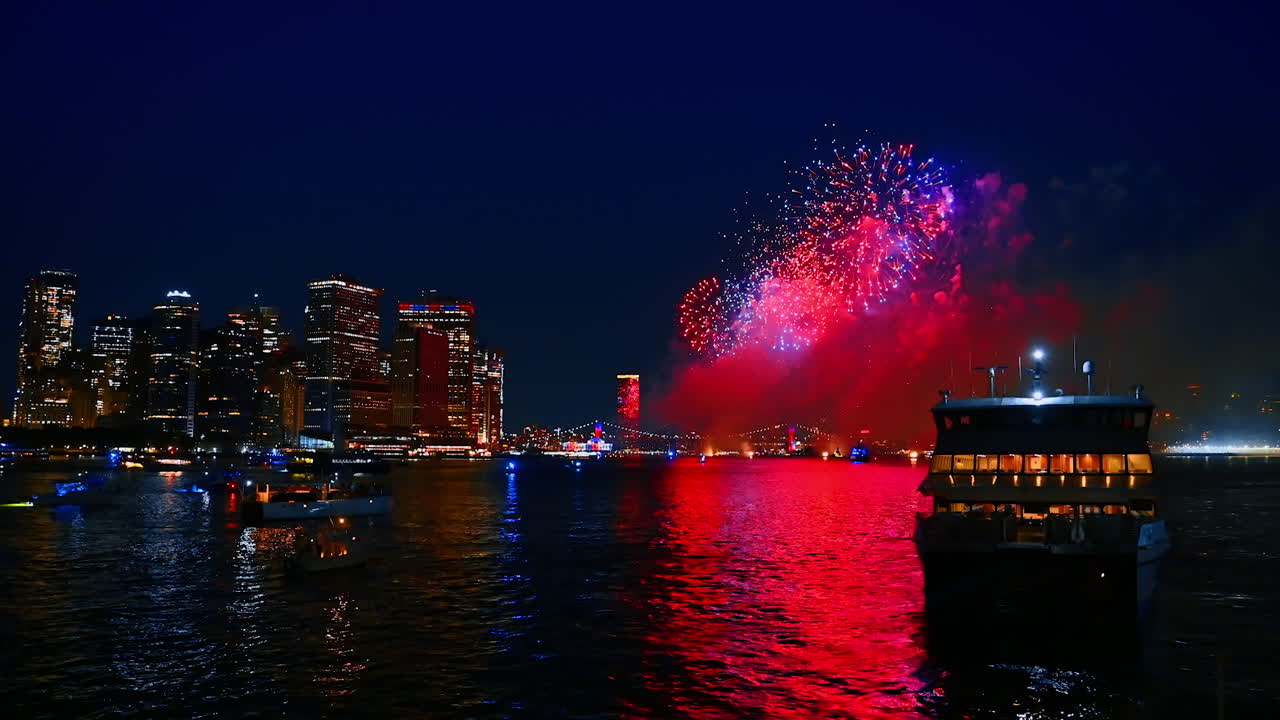 The fireworks in the New York City on 4th of July independence day