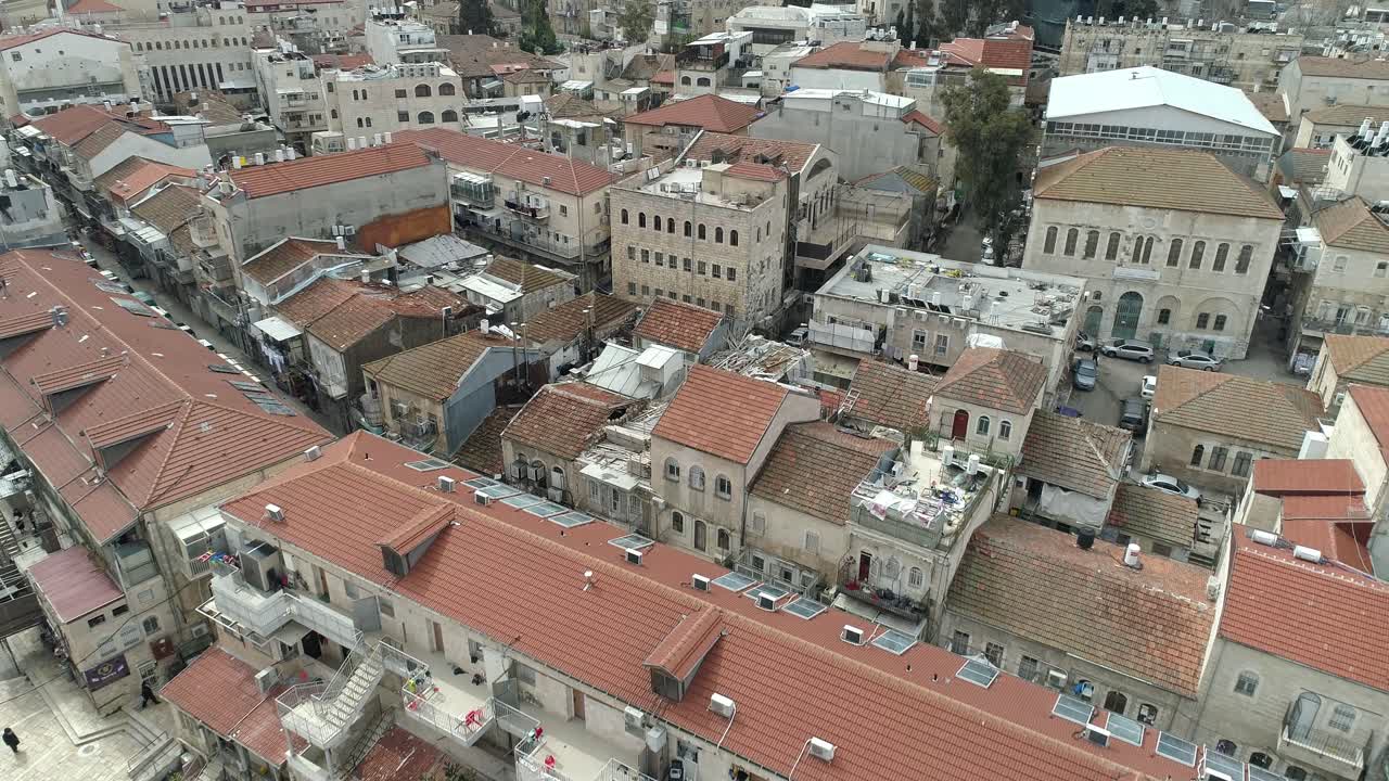 imágenes aéreas del barrio de mea shearim en el corazón de jerusalén, israel