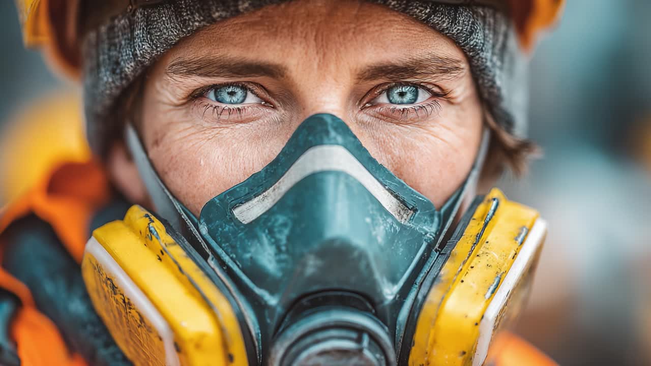 Focused Worker in Protective Gear: A Glimpse of Determination and Safety Amidst the Challenges of the Hazardous Environment