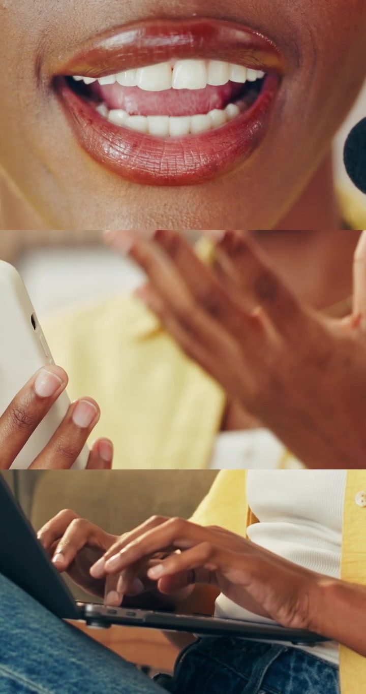 Young Woman Multitasking While Working on Laptop and Smartphone