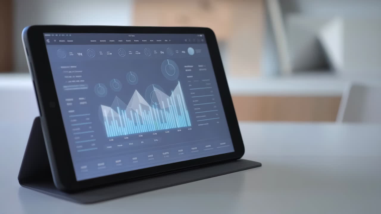 Tablet displaying business data analytics and charts
