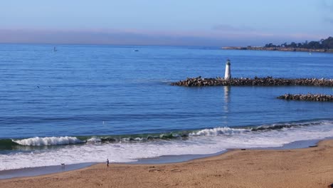 Peaceful Beach Scene with Lighthouse