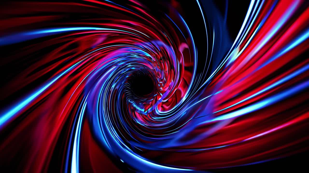 Swirling blue and red light streaks around a central void, creating a mesmerizing vortex that conveys depth and motion, ideal for energy and technology projects