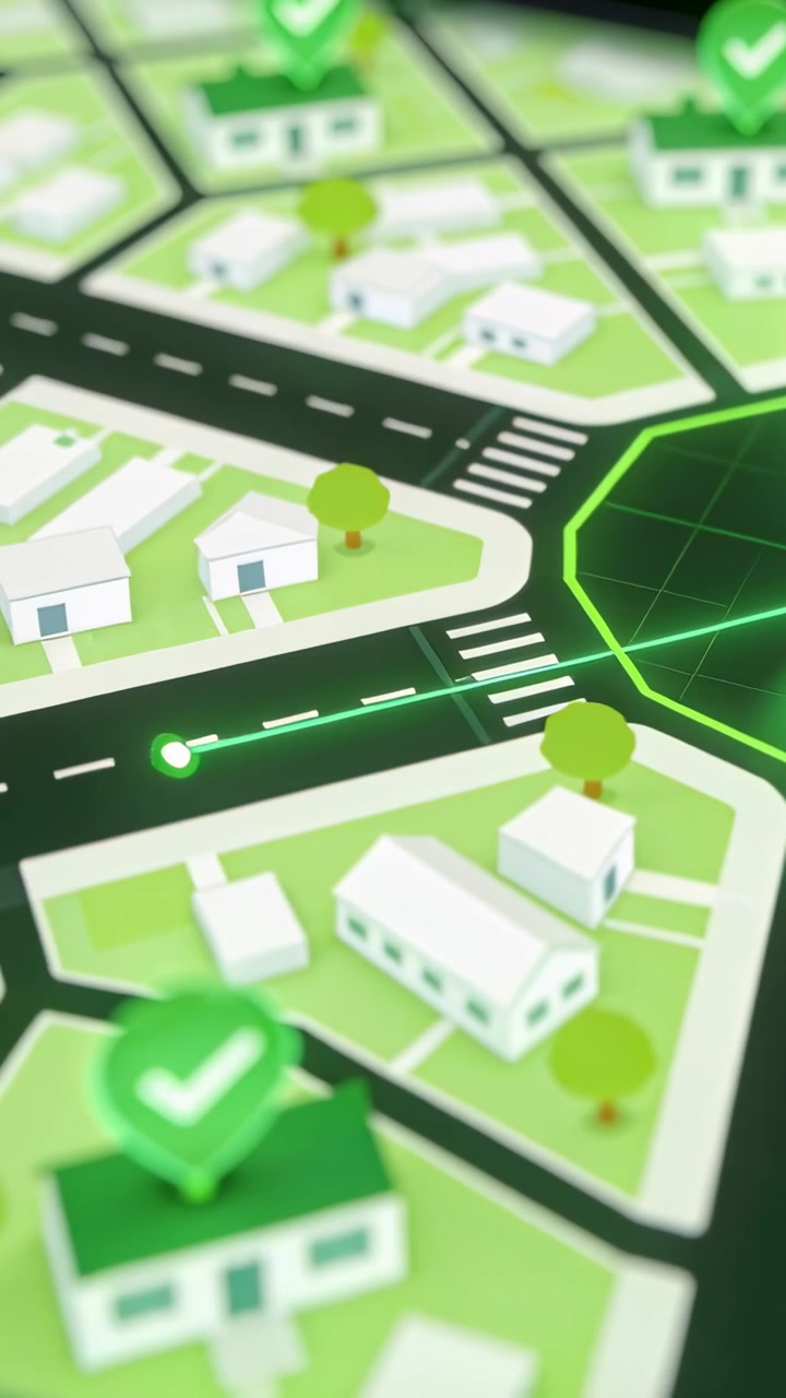 Vertical video: Animating map UI after navigation input rising pin and moving dot routing path