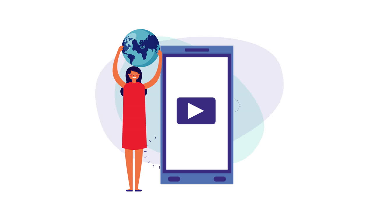 young businesswoman with smartphone and world planet