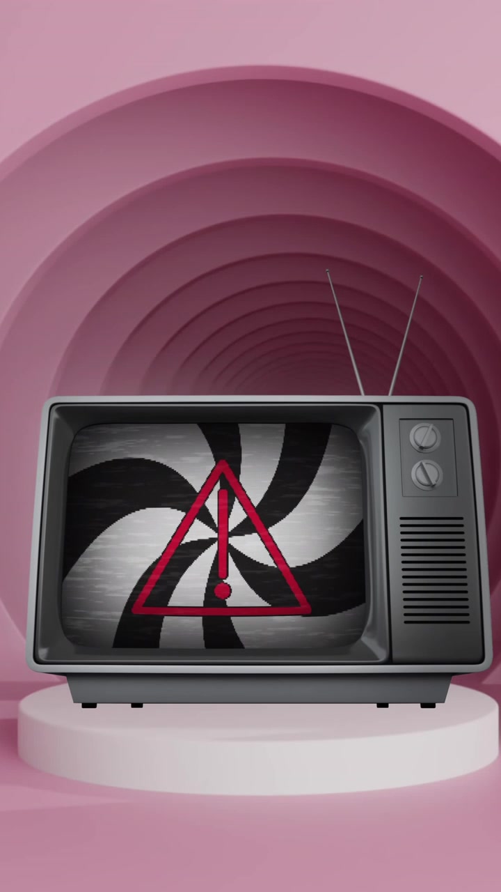 Animazione di TV con segnale di avvertimento su cerchi