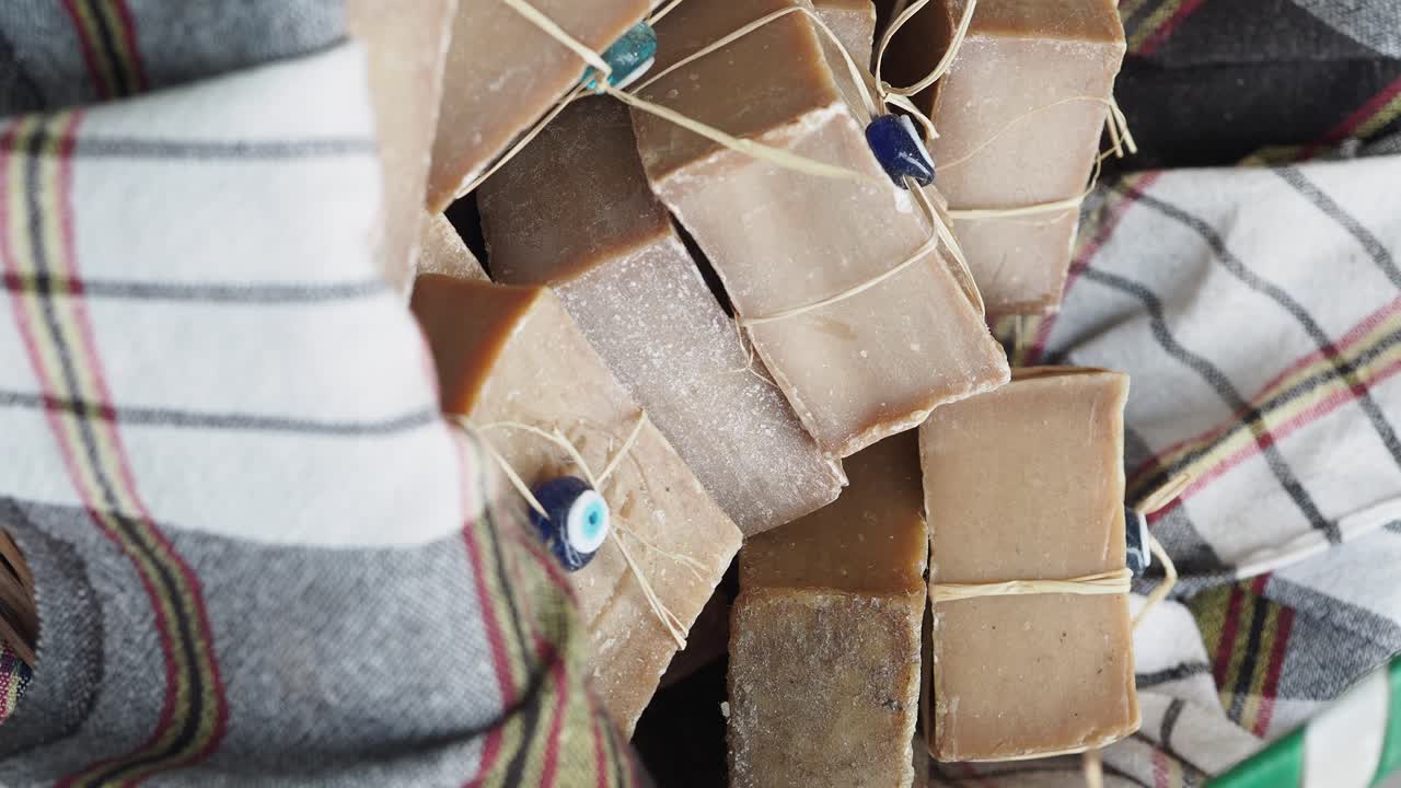 Handmade natural soaps with evil eye beads