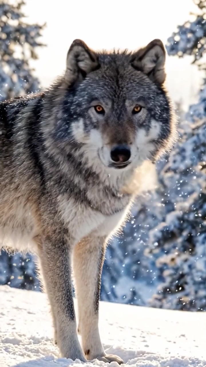 A Majestic Wolf in a Snowy Landscape: Captivating Images of a Wild Creature Roaming Through Winter's Embrace in a Serene Natural Environment