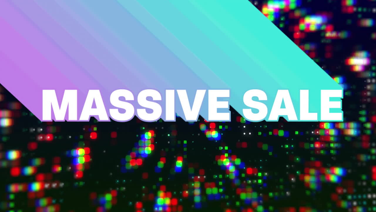 Colorful pixelated background with diagonal gradient stripes and Massive Sale text