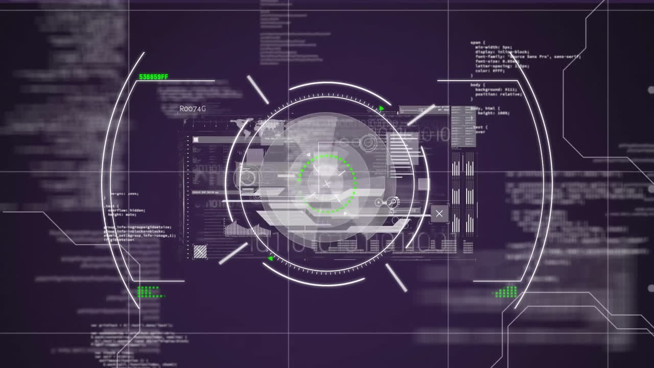 Animation of globe with data processing over dark background