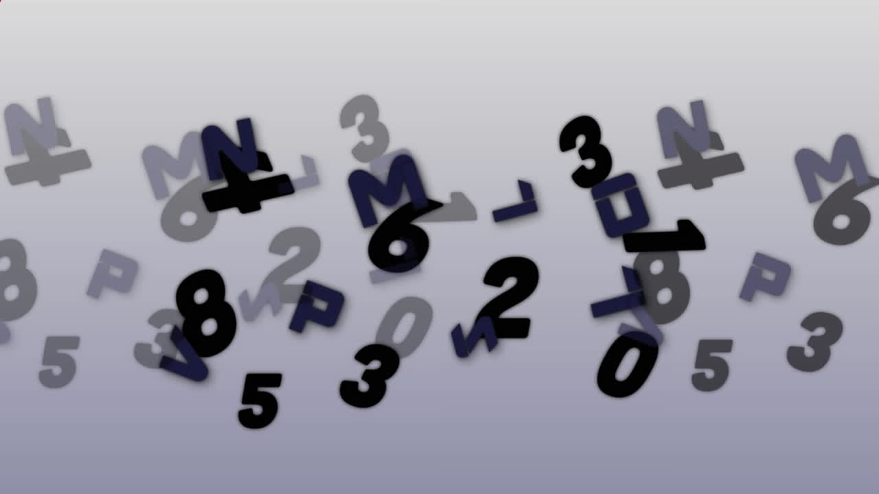 animación de números y letras que cambian sobre un fondo gris