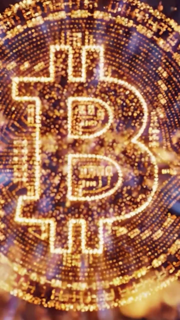 Uma Jornada Visual Deslumbrante Pelo Mundo da Tecnologia Blockchain, Apresentando uma Representação Artística de um Símbolo Bitcoin Rodeado por Fluxos de Dados Vibrantes