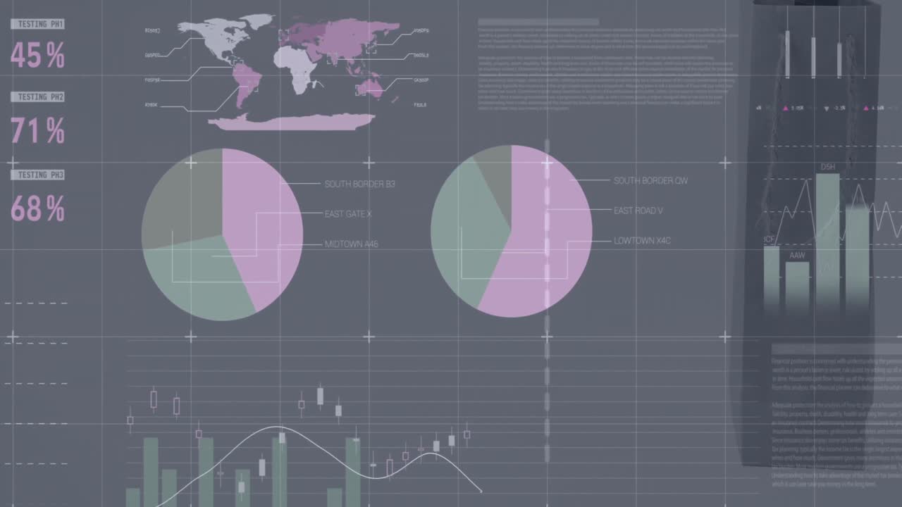 어두운 배경에서 금융 데이터 처리의 애니메이션
