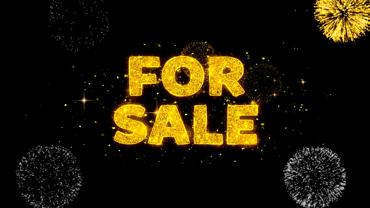 para la venta texto revelar en brillo partículas de oro fuegos artificiales.