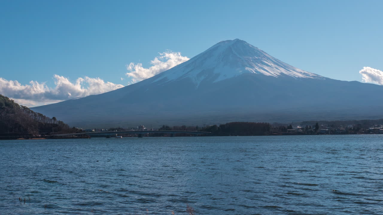 time lapse footage of Mount Fuji in Japan, taken from one of the lakes around the foot of the mountain.