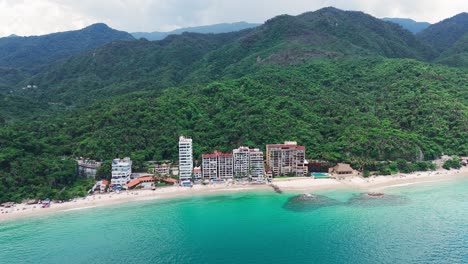 punta negra beach with exclusive hotels on the coastline of puerto vallarta, mexico, dron shot
