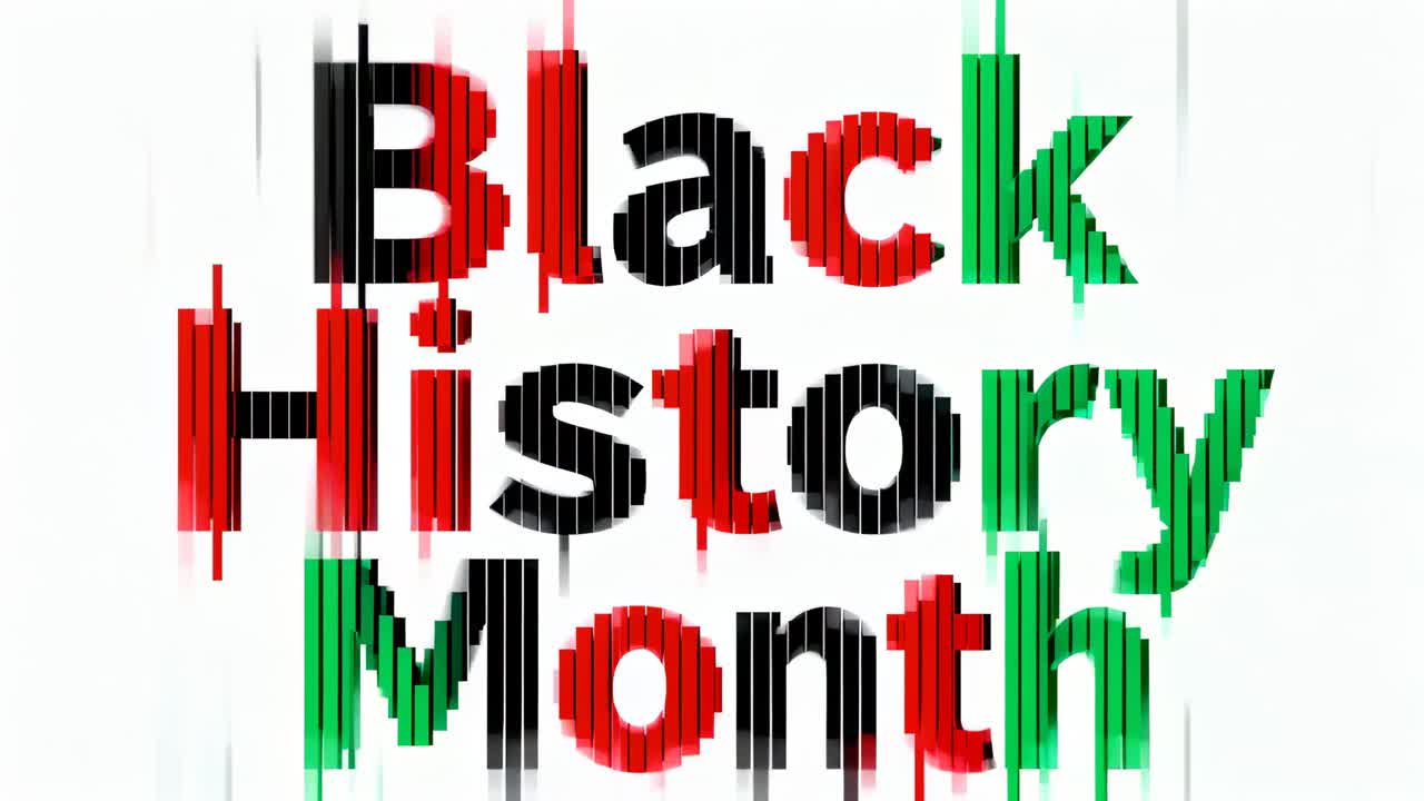 Mostra il testo del Black History Month con gocce che cambiano colore in nero, rosso e verde su sfondo bianco in onore