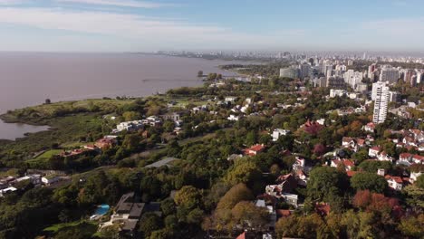 coastline of san isidro residential district of buenos aires with skyscrapers and city skyline