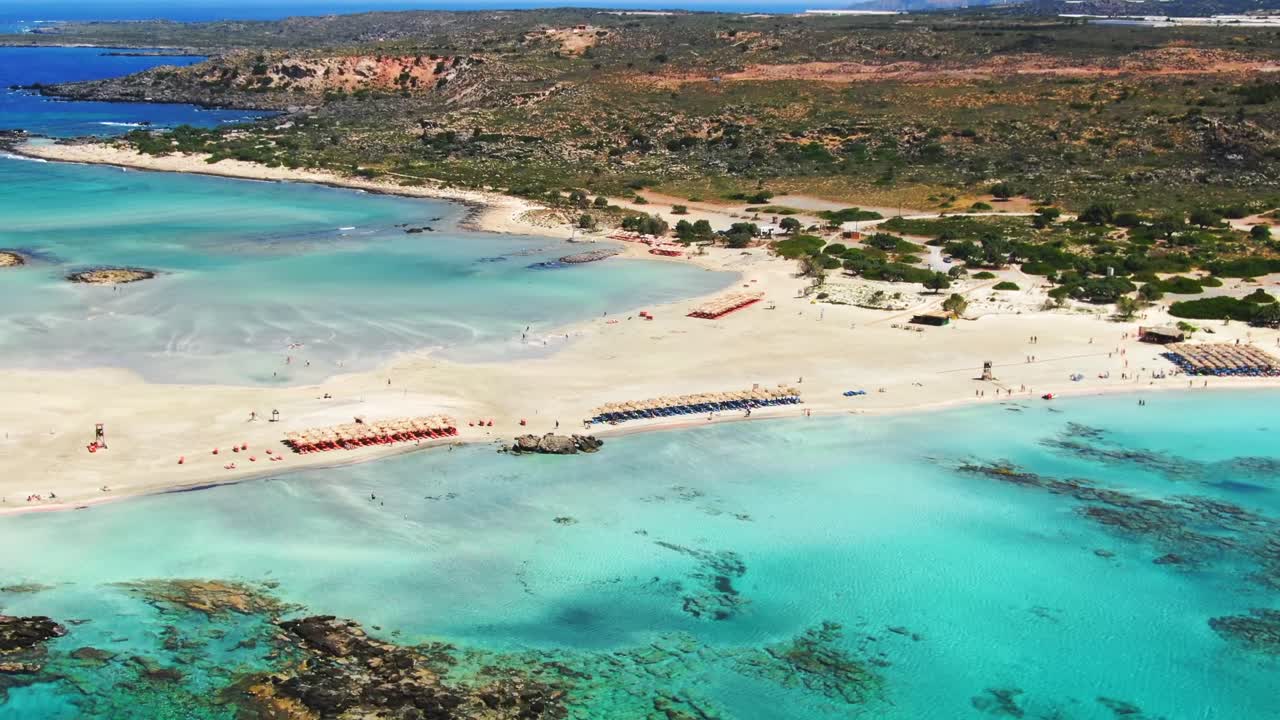 Elafonisi beach in Crete, Greece. Aerial Dolly Zoom also known as Vertigo effect